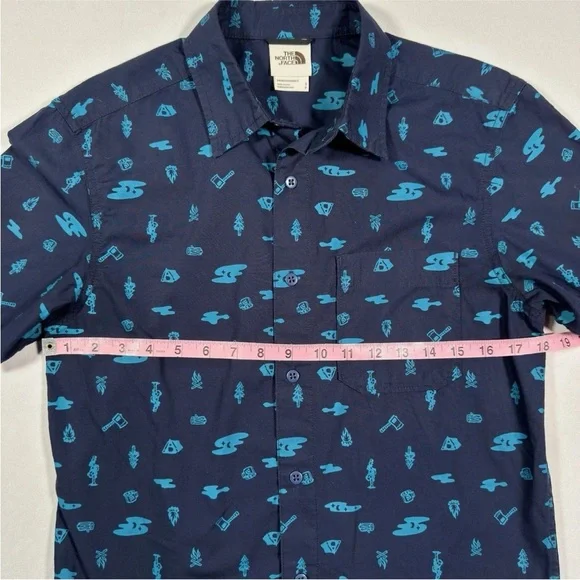 The North Face Blue Shirt with Light Blue Camping Patterns - Picture 4 of 6